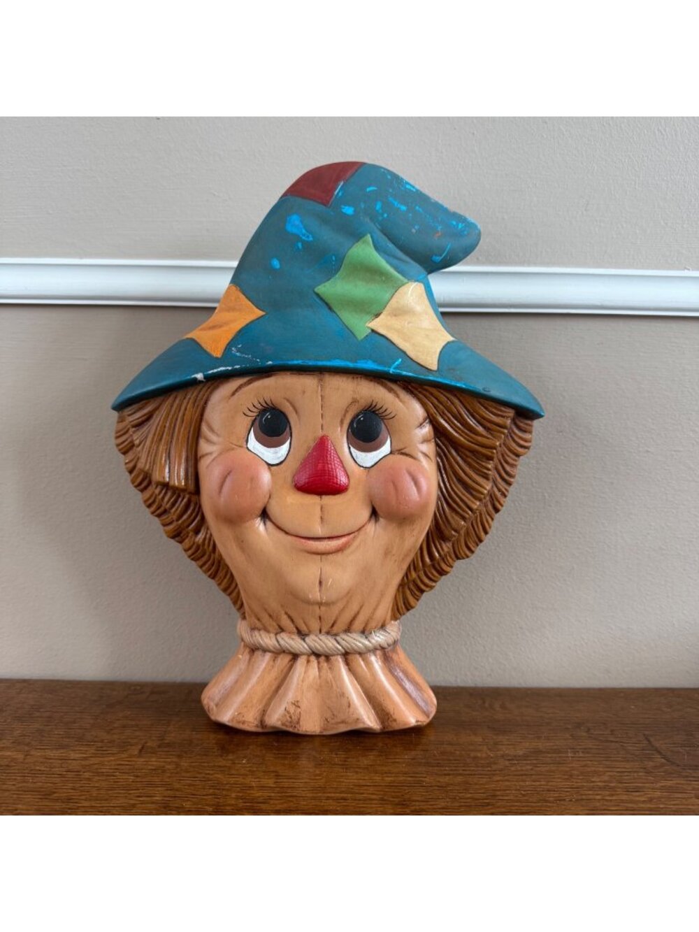 Vintage Scarecrow Colorful Patchwork Hat 11"x9" Hand-Painted